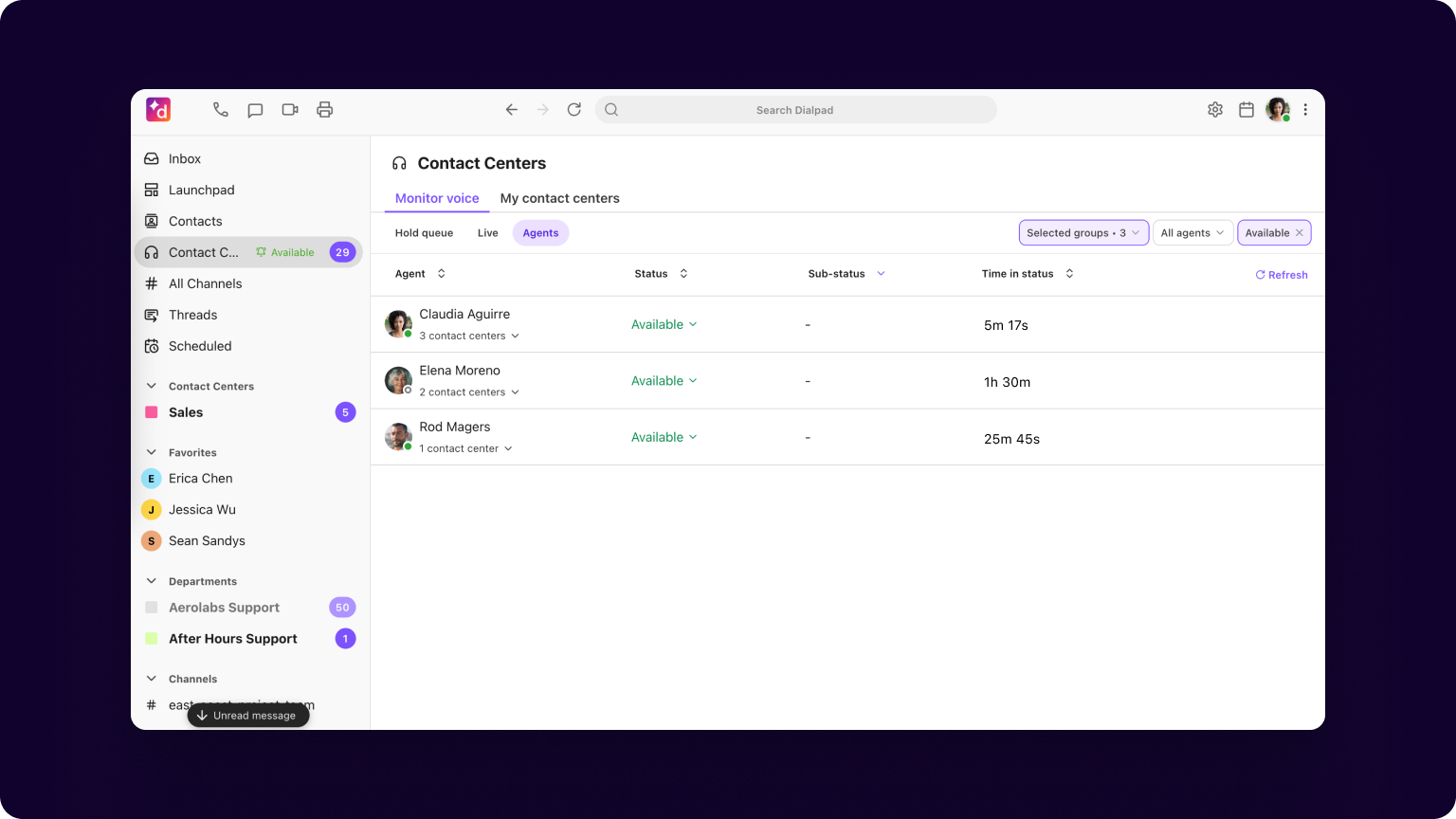 Monitor all contact center agents with low-latency updates