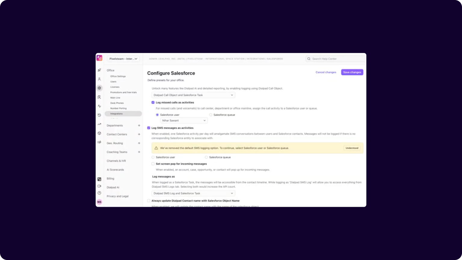 35. Create ‘Dialpad SMS Log’ object for 1 1 messages