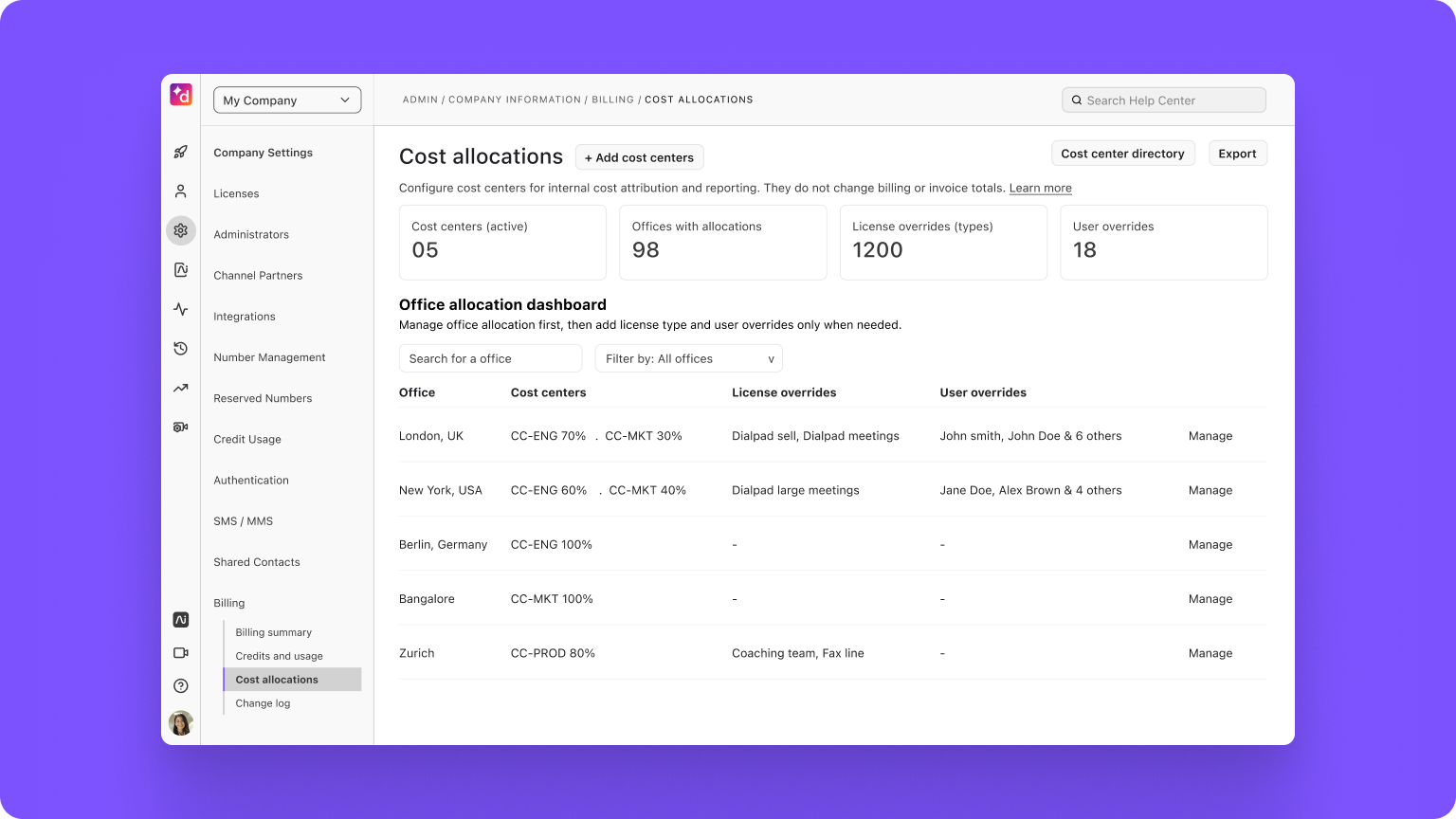 Allocate costs by department