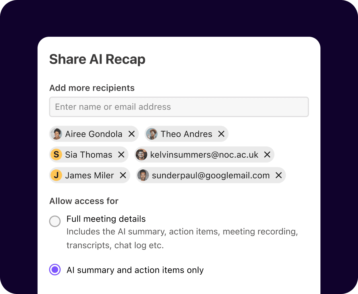 Screenshot of a call summary generated by Dialpads AI Recaps getting sent to recepients