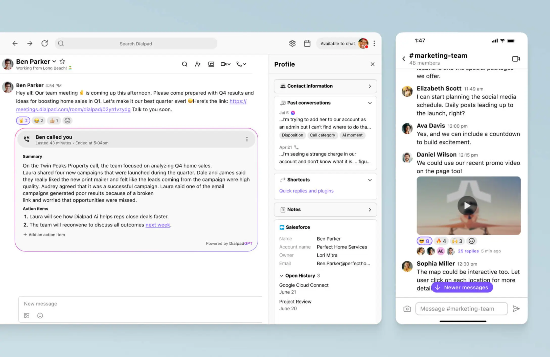 Dialpad business text messaging interface showing A2P messaging features across desktop and mobile applications