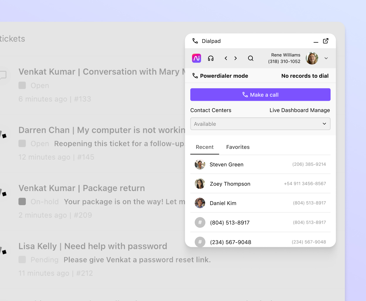 Dialpad's Zendesk integration automatically pulling in contact details.