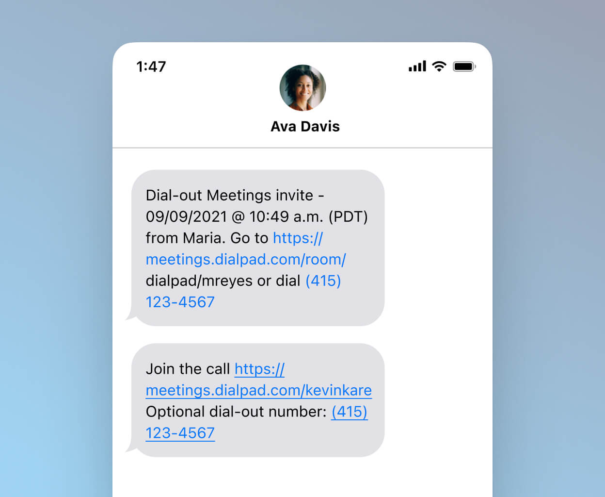 Screenshot of Dialpads business text messaging functionality