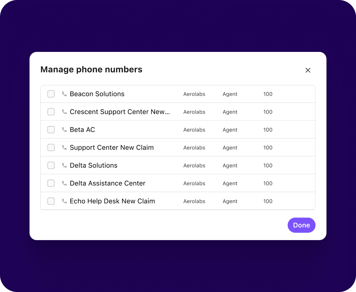 Screenshot of adding and managing phone numbers from Dialpads online dashboard