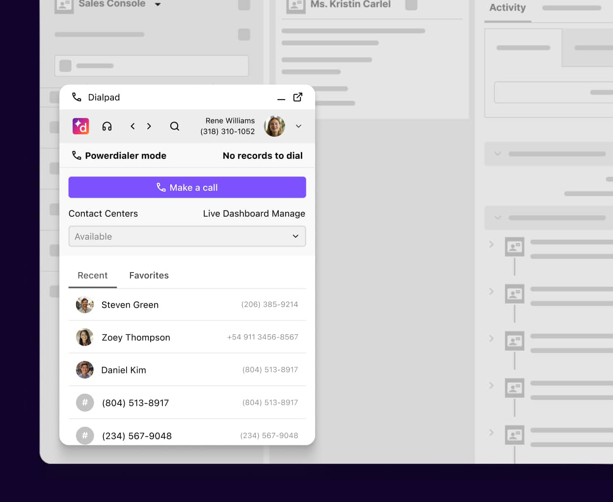 Dialpad's Salesforce integration automatically populating a call's details.