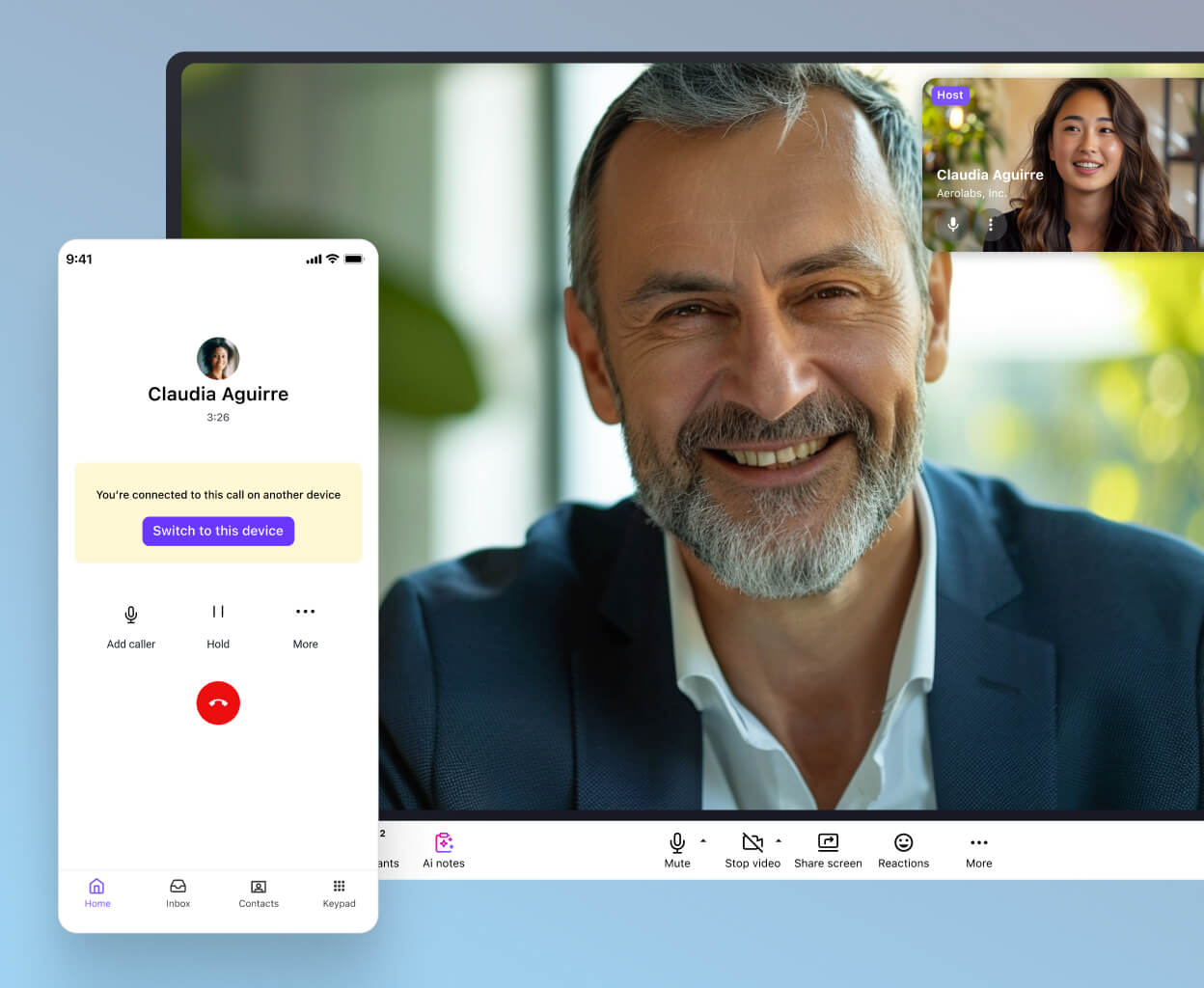 Screenshot of Dialpad's call flip feature seamlessly flipping a call between a desktop and mobile app