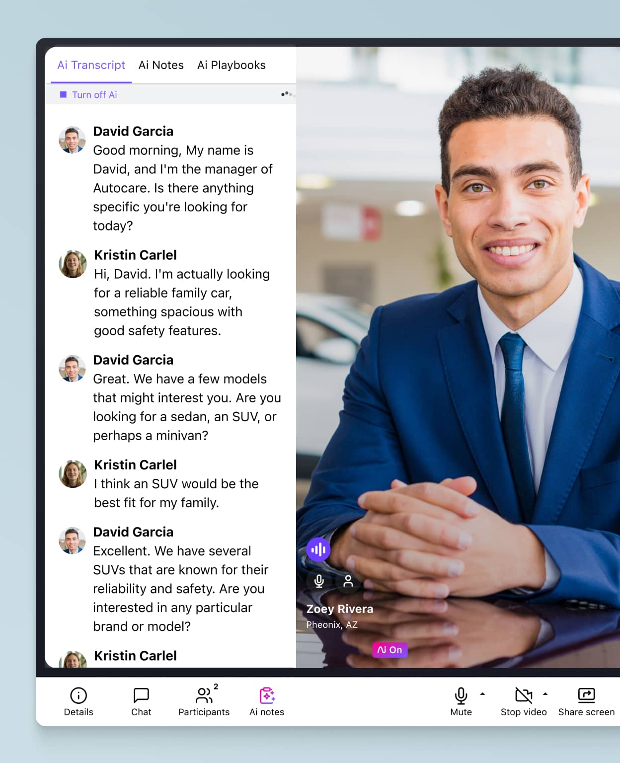 Screenshot of Dialpad AI transcribing a call in real time