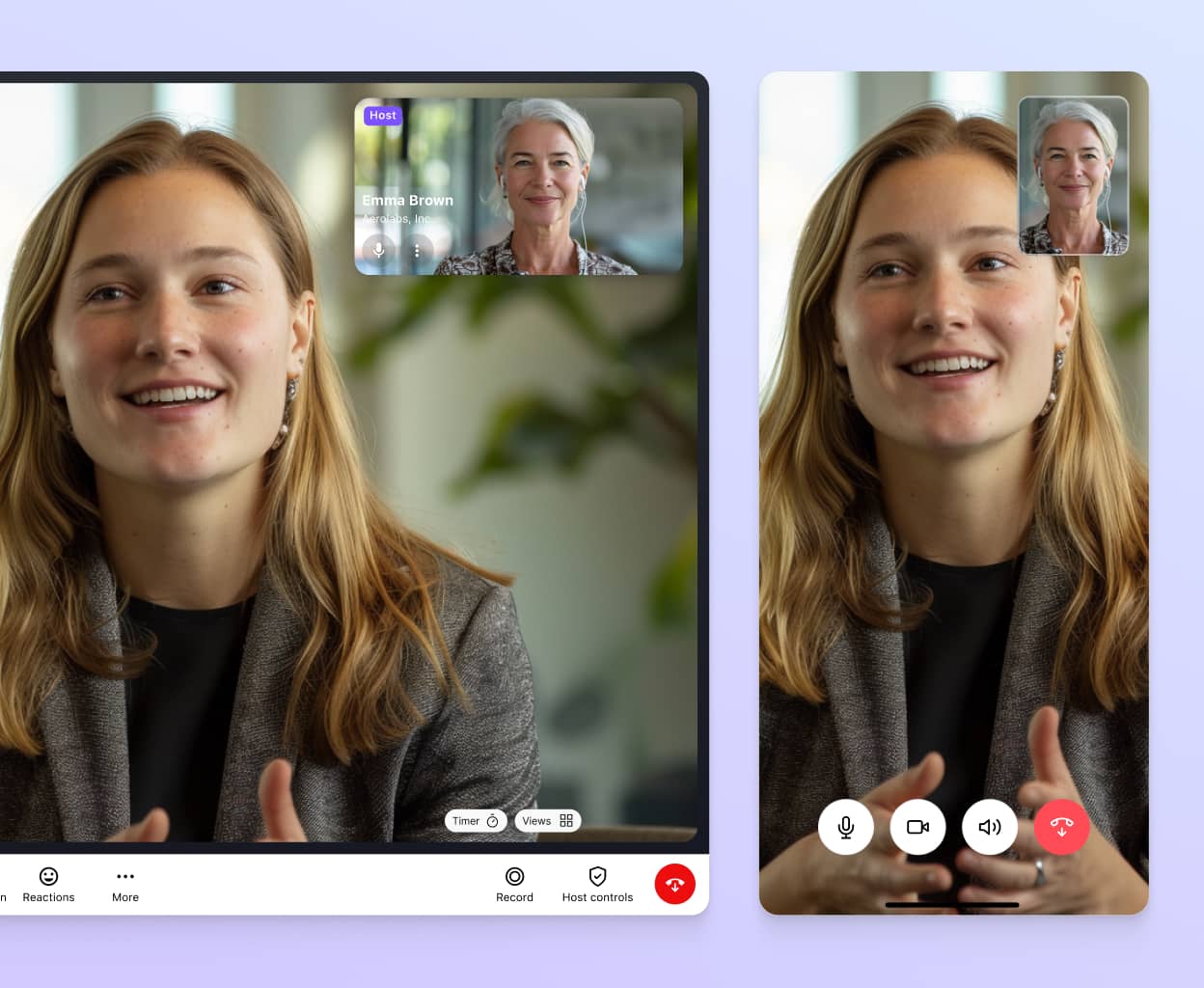 A video call happening in Dialpads desktop and mobile devices