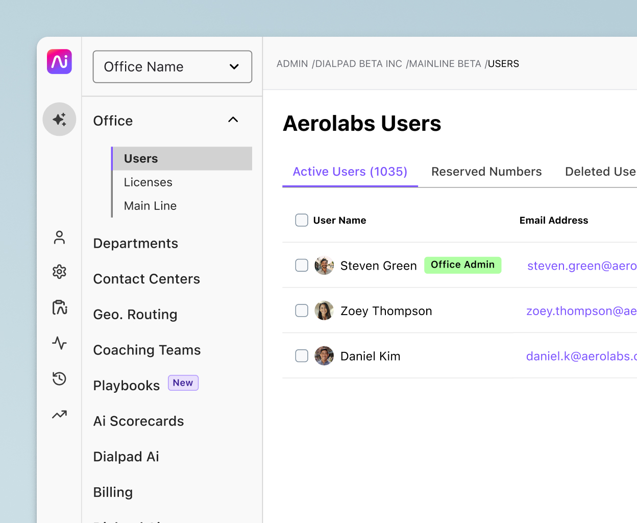 Adding and managing phone numbers from Dialpad's online dashboard.