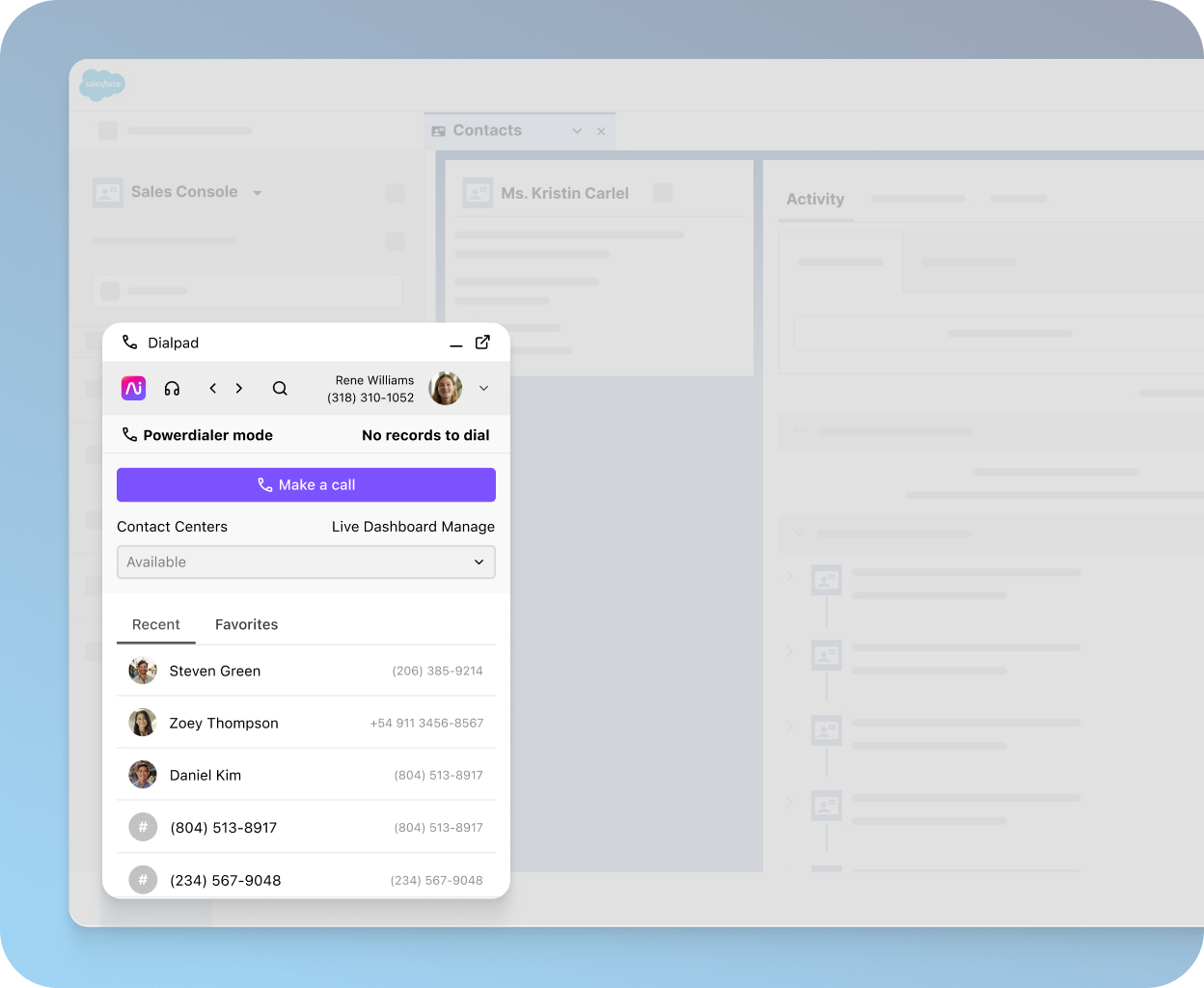 Dialpad's Salesforce integration automatically populating a call's details.