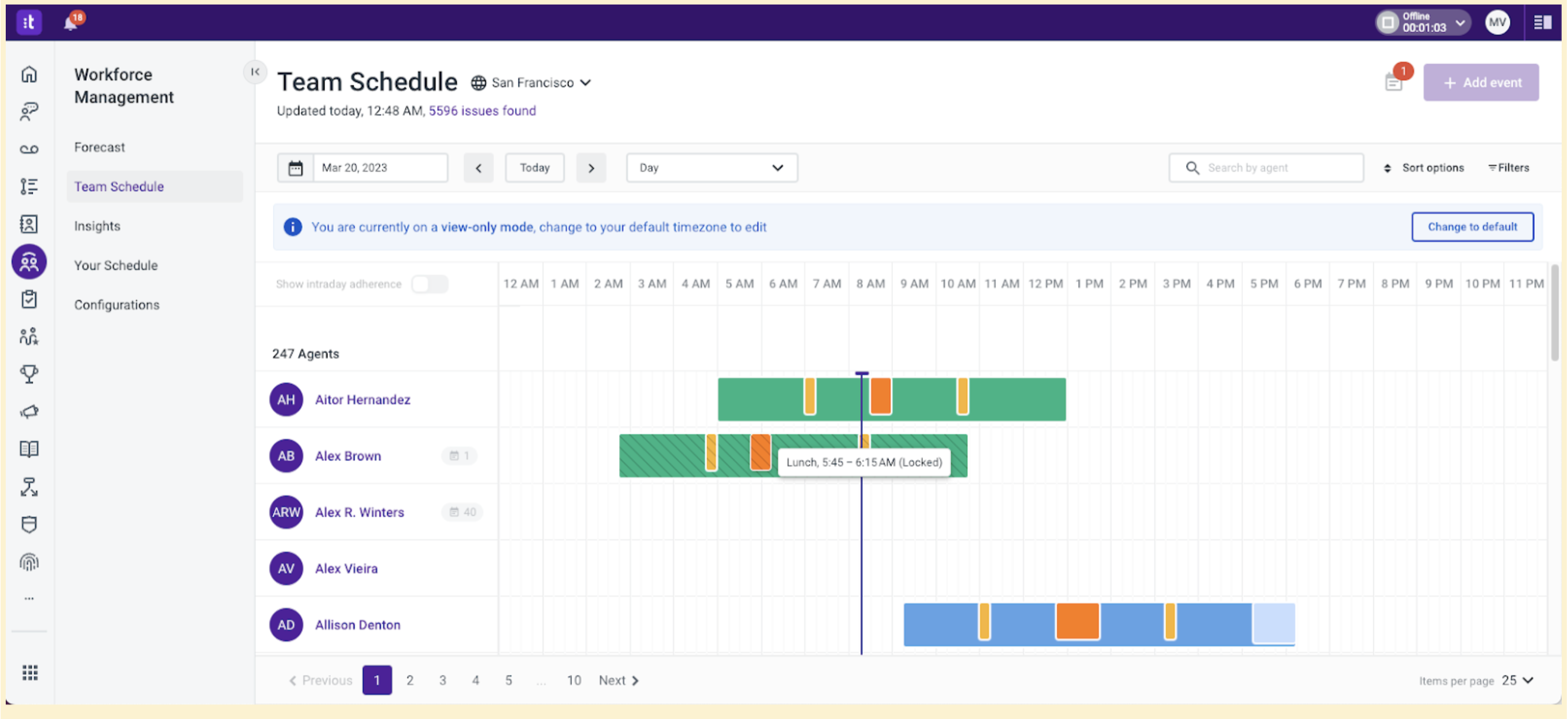 Screenshot of Talkdesk WFM software