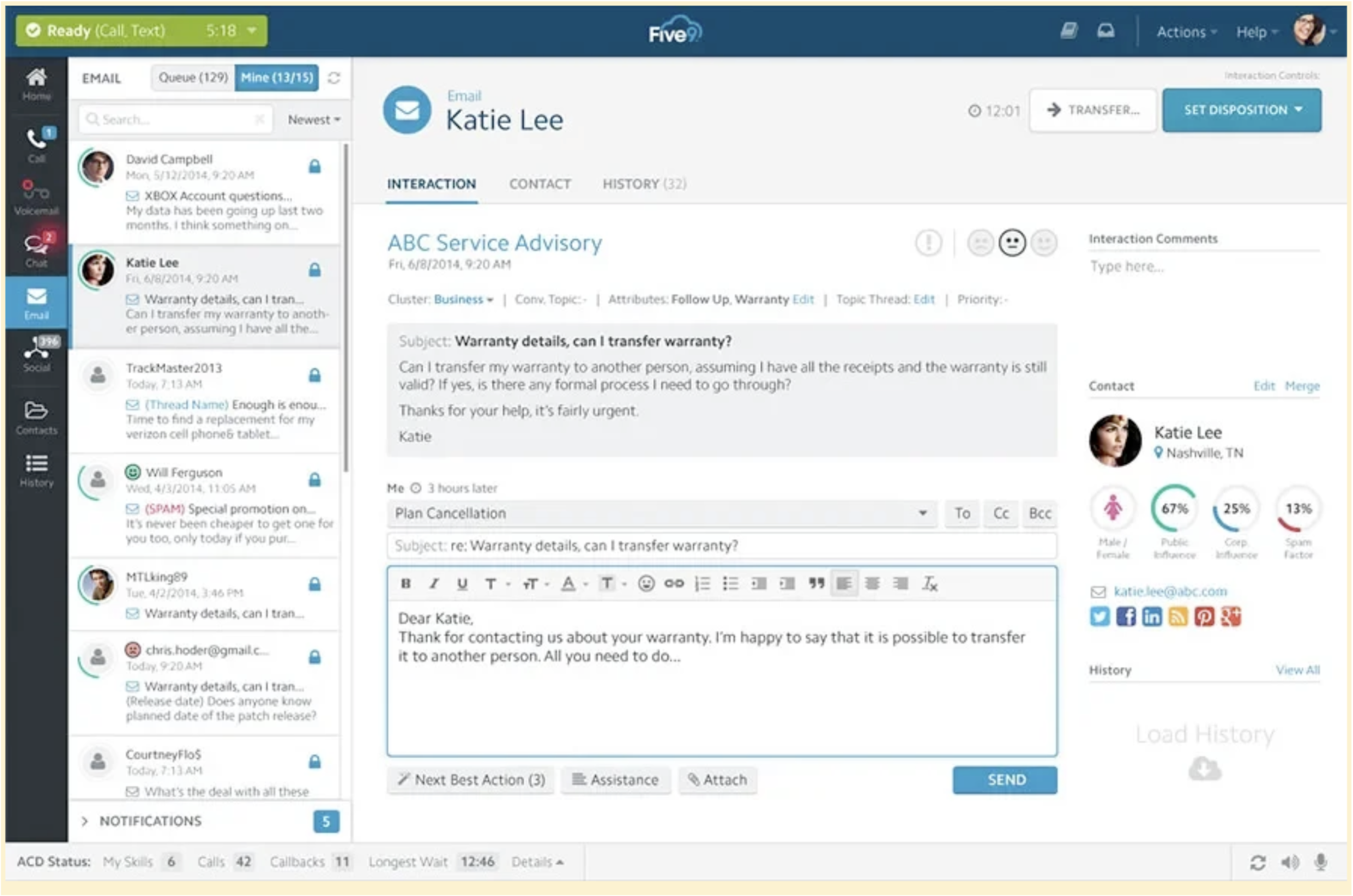 Screenshot of Five9 WFM software