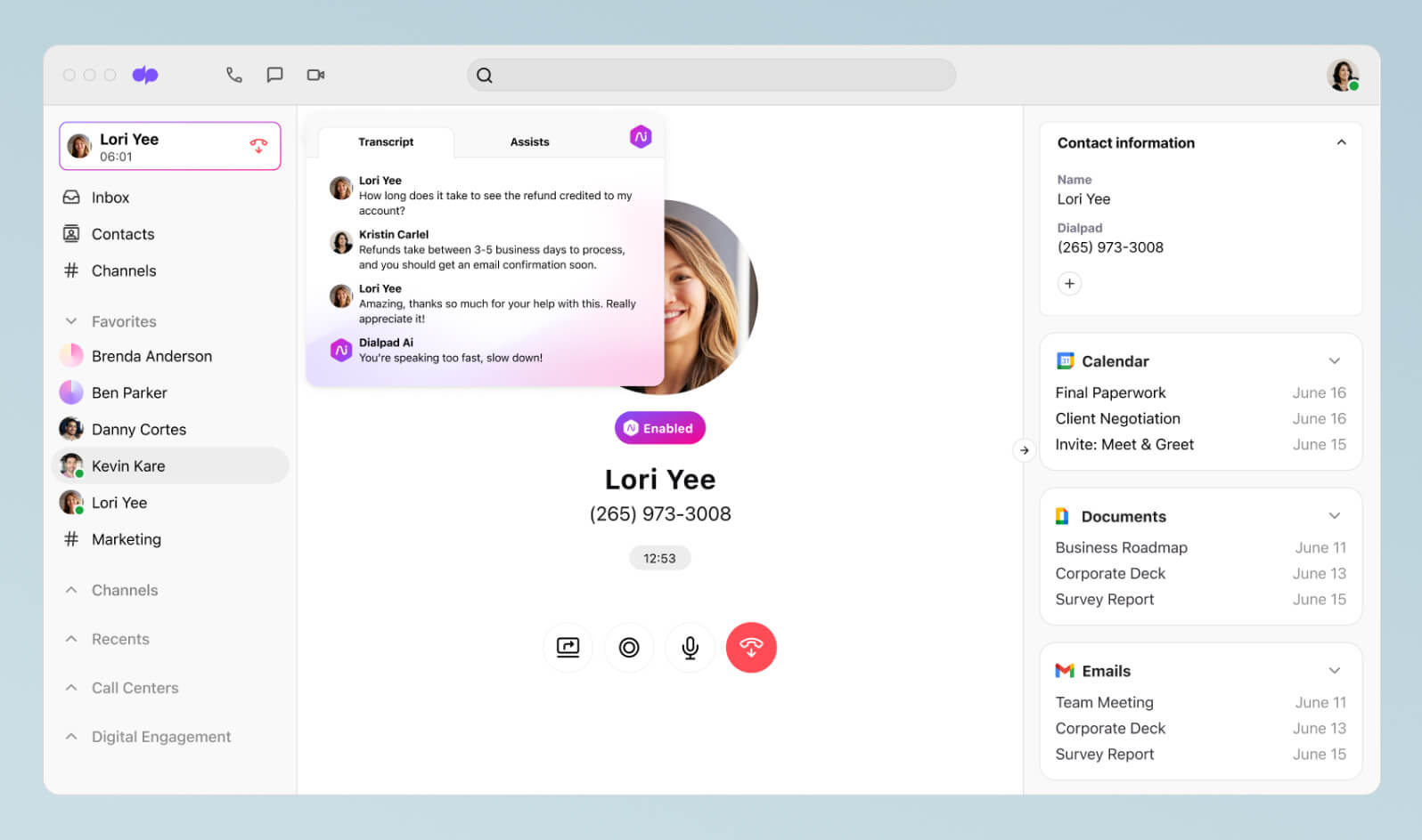 Screenshot of Dialpads integration with Google Workspace
