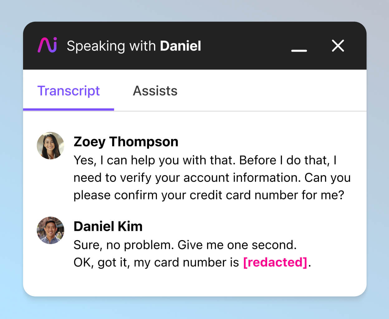 Screenshot of Dialpads PII redaction feature