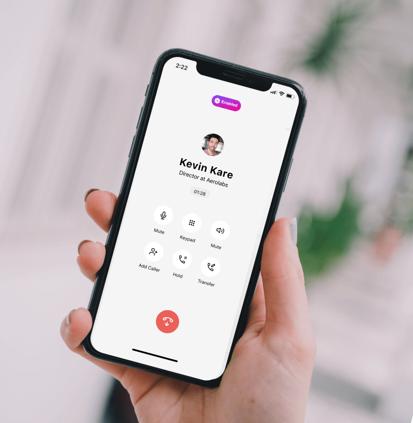 Mobile device showing the screen of an ongoing call made via the Dialpad app - small business