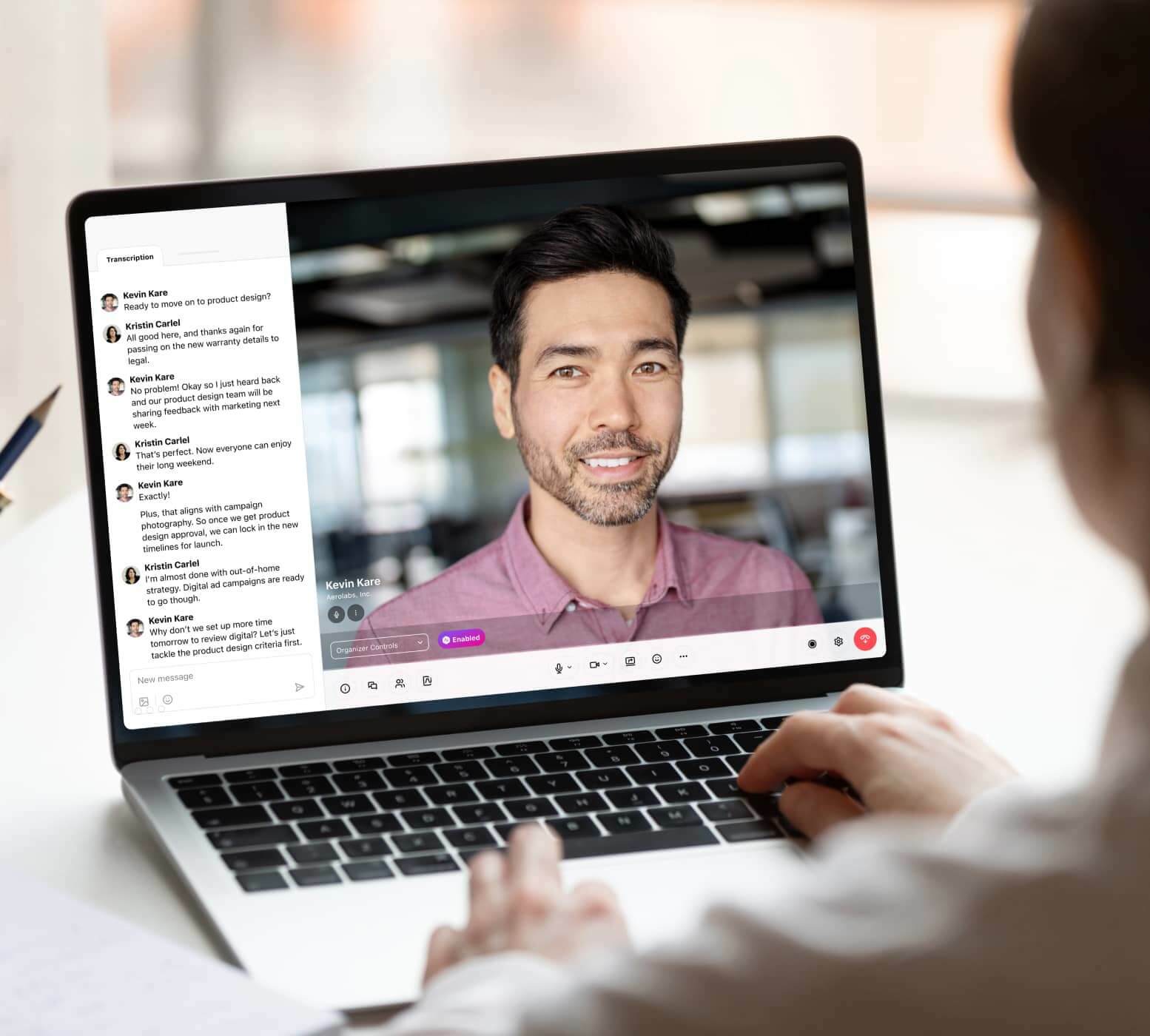 Screenshot of Dialpad Ai transcribing a video call in real time