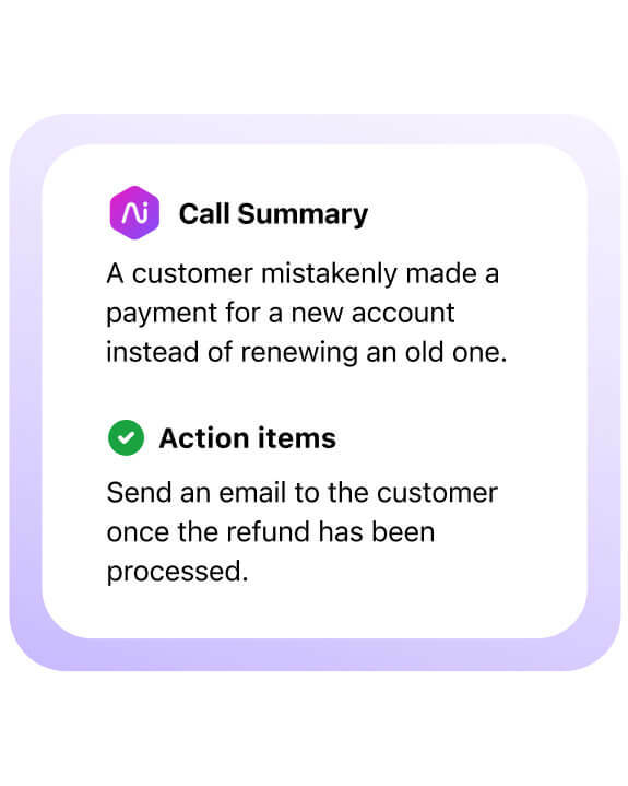 Screenshot of Dialpads Ai call summary and action items feature
