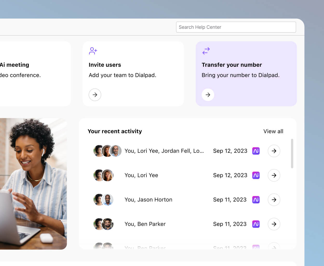 Screenshot of porting a phone number from Dialpad's online dashboard
