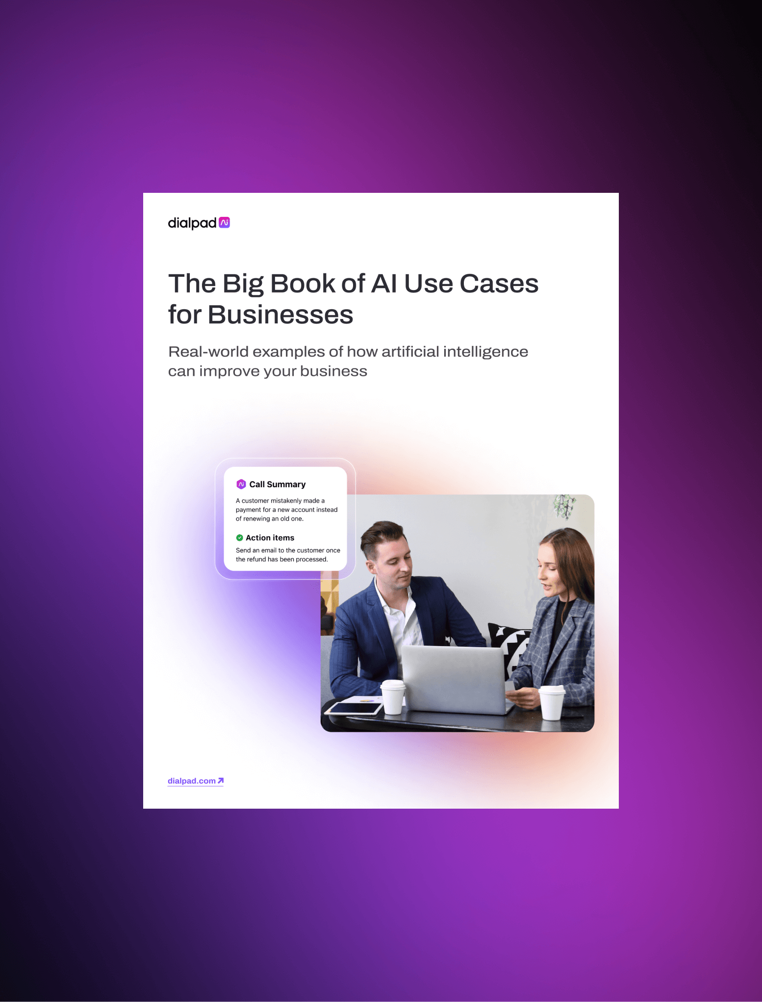 Mockup of an ebook titled The big book of ai use cases for businesses