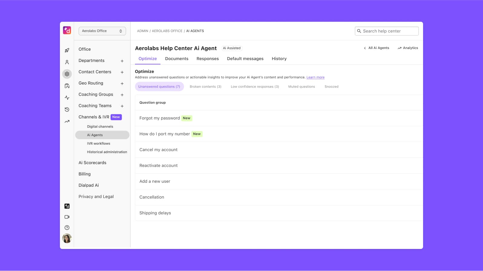 Example of an Ai agent in the Dialpad platform