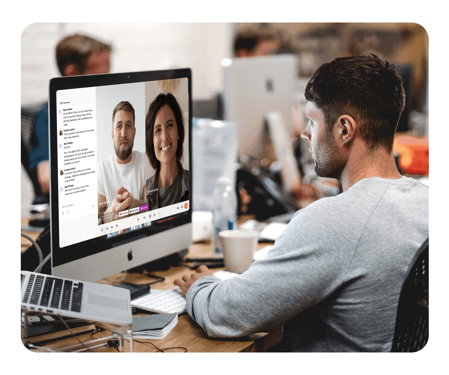 A man attending a video conference in his computer