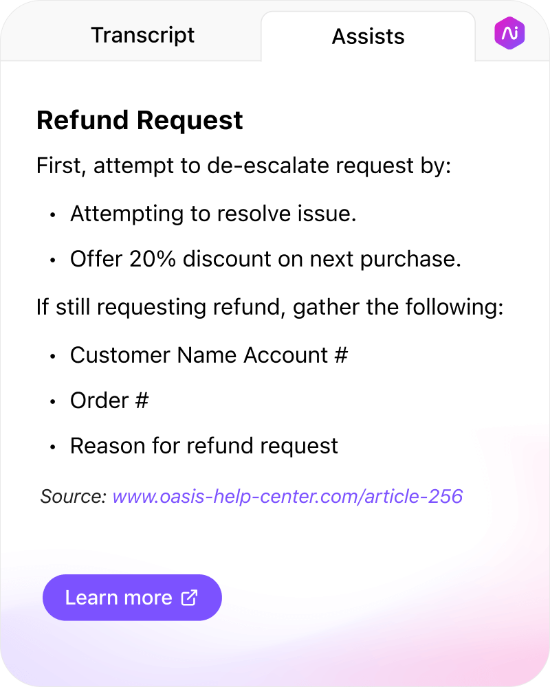 Screenshot of Dialpad Agent Assist feature
