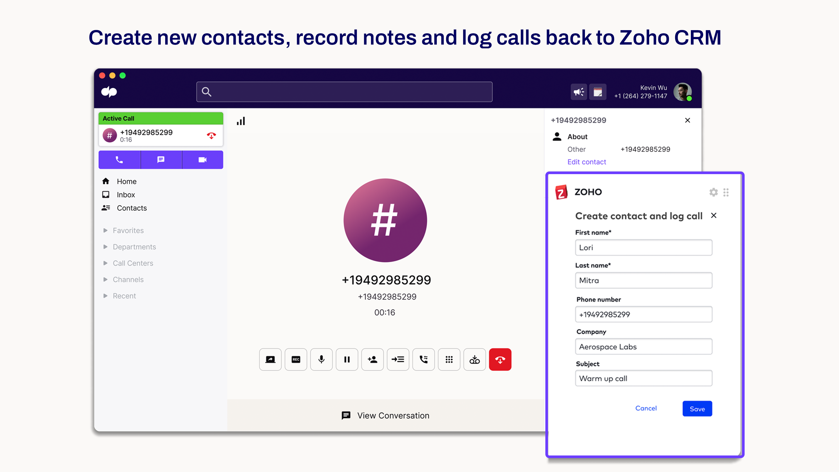 Zoho Dialpad Contact Creating and Logging 2