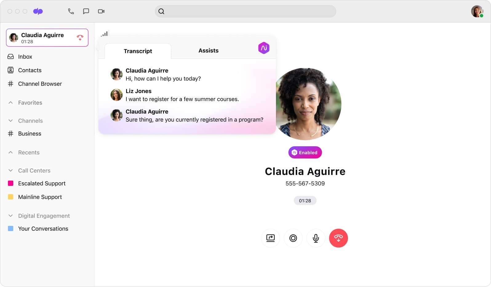 Screenshot of Dialpad Ai transcribing a phone call in real time