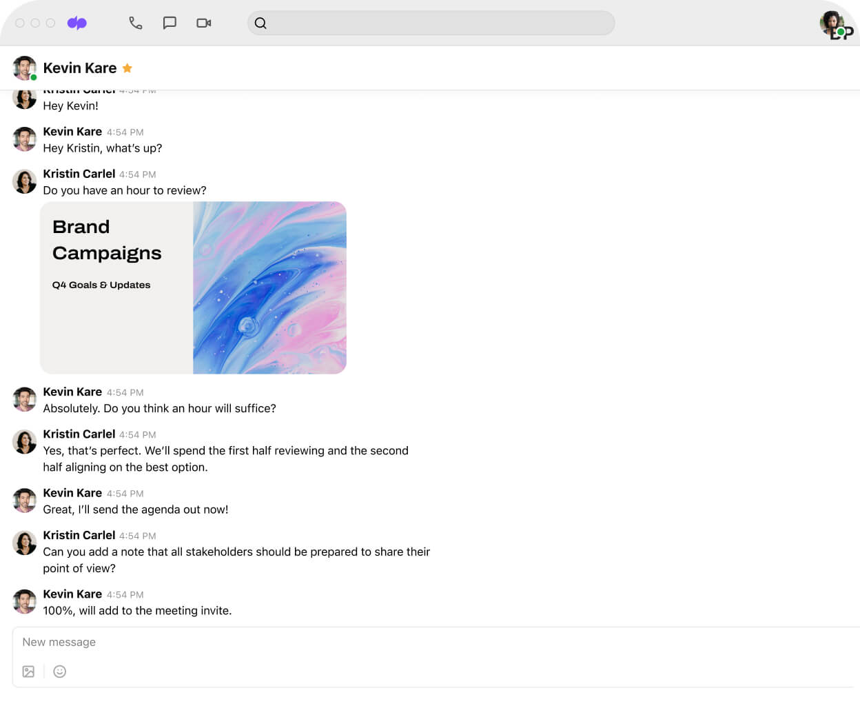 Screenshot of Dialpads direct messaging feature