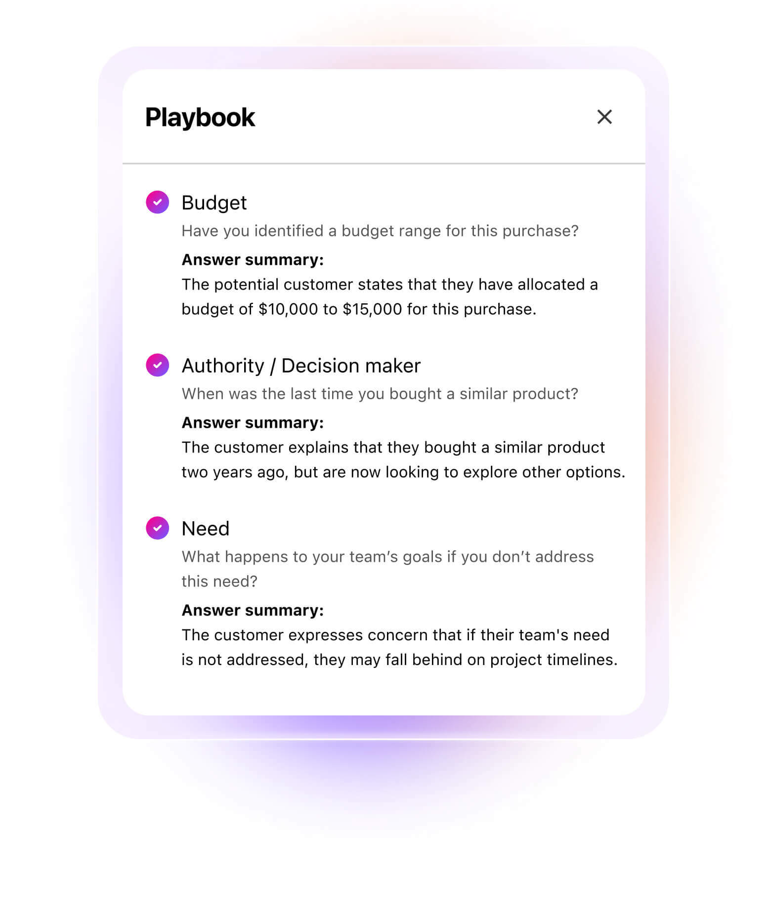 Screenshot of Dialpad's Ai Playbooks feature