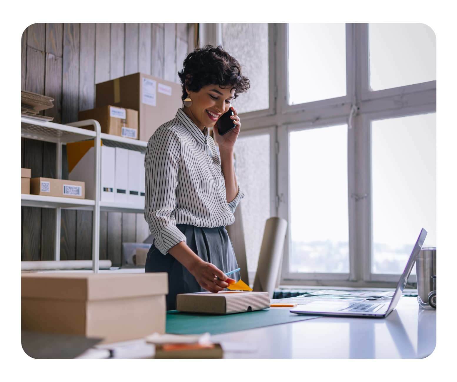 A woman standing inside a room
