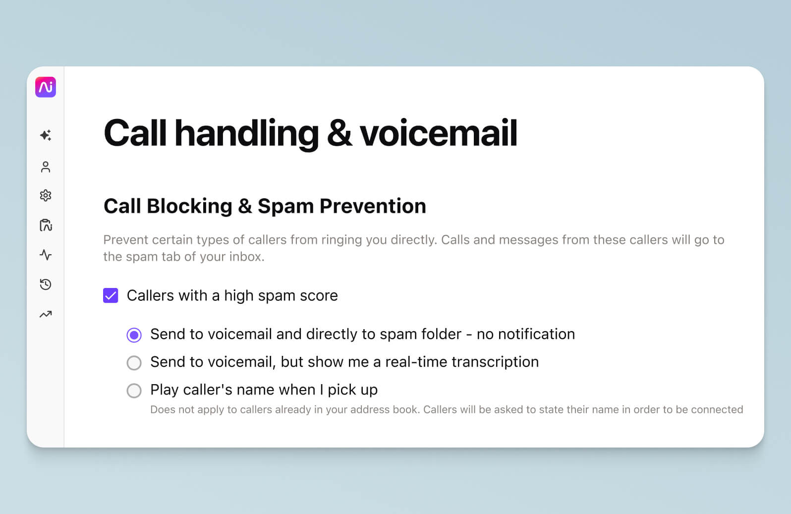 Screenshot of setting up call blocking in Dialpad-s online dashboard
