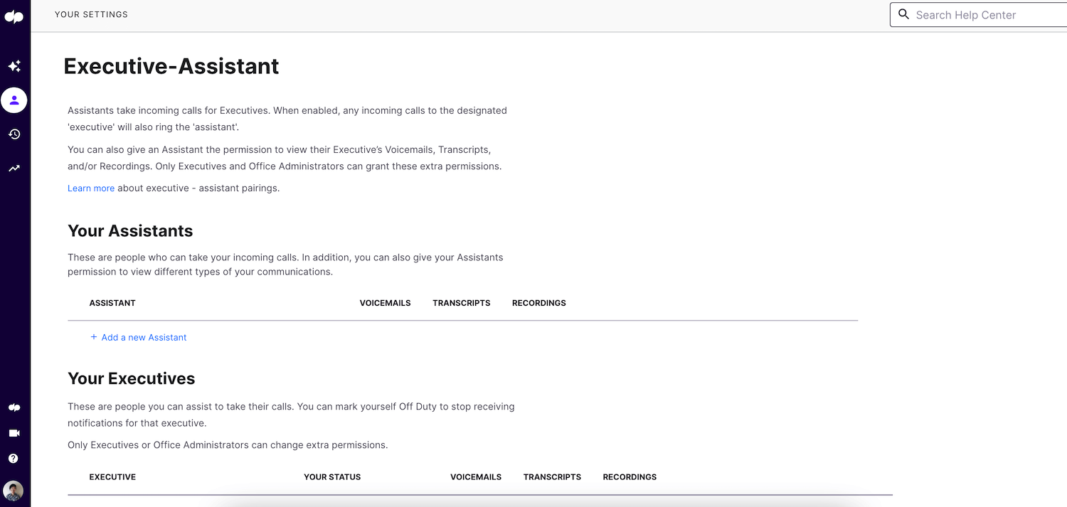 Dialpads executive assistant feature