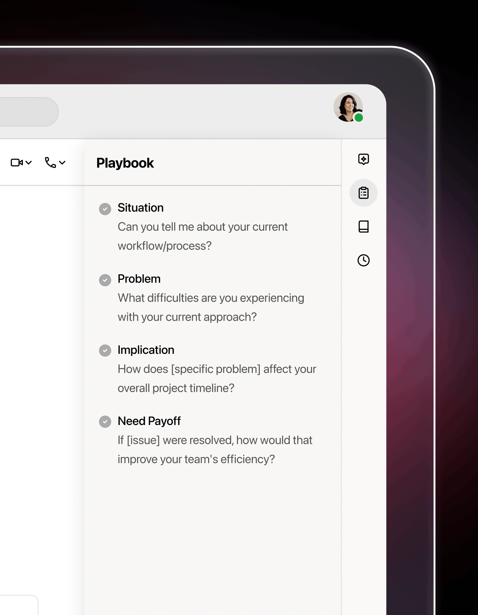screenshot of the SPIN template in Dialpad's Ai Playbooks interface