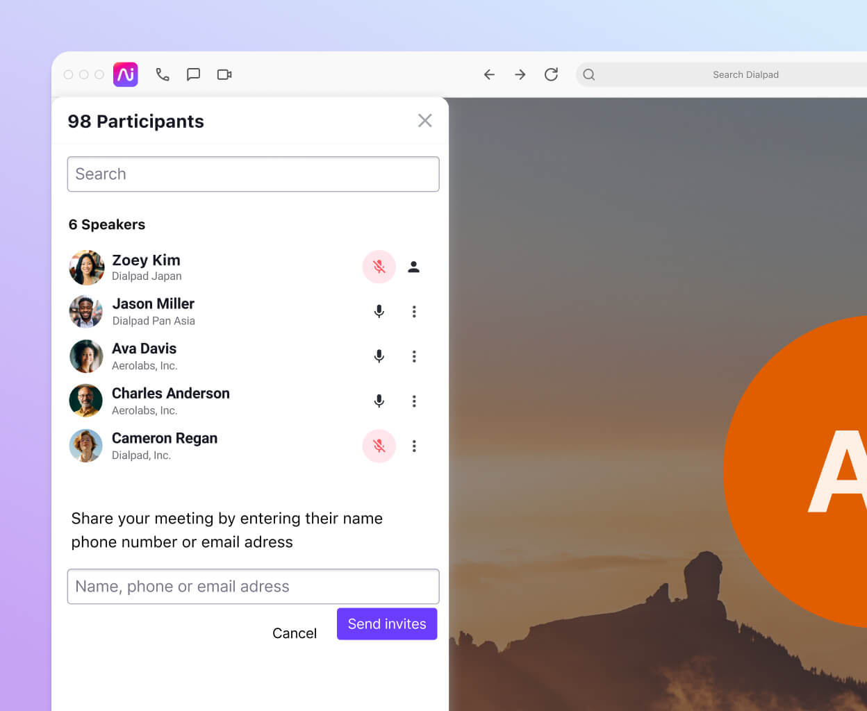 A video conference happening in Dialpads desktop app