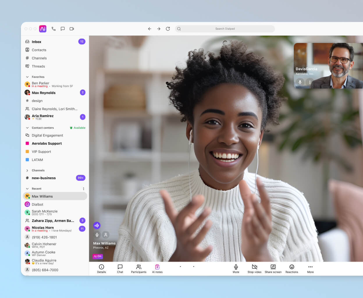 A video conference happening in Dialpad's desktop app