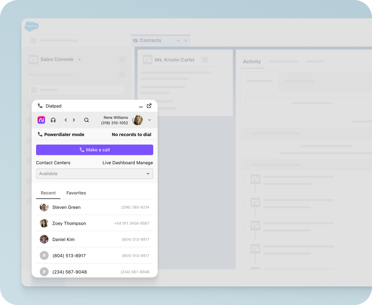 Dialpad's Salesforce integration automatically populating a call's details.