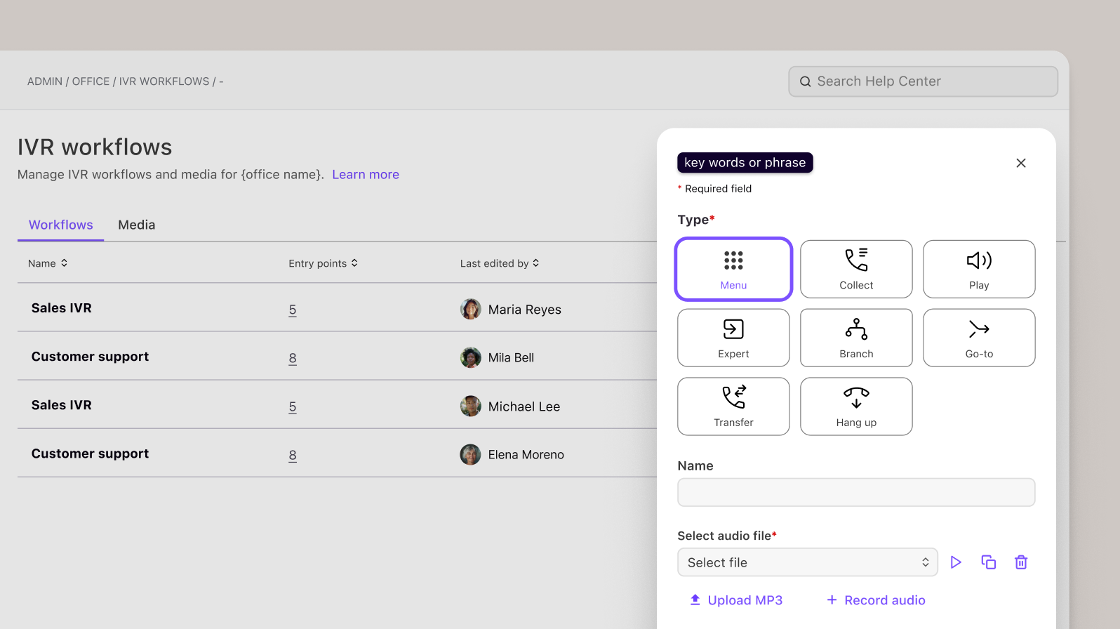 Dialpad IVR menu screenshot