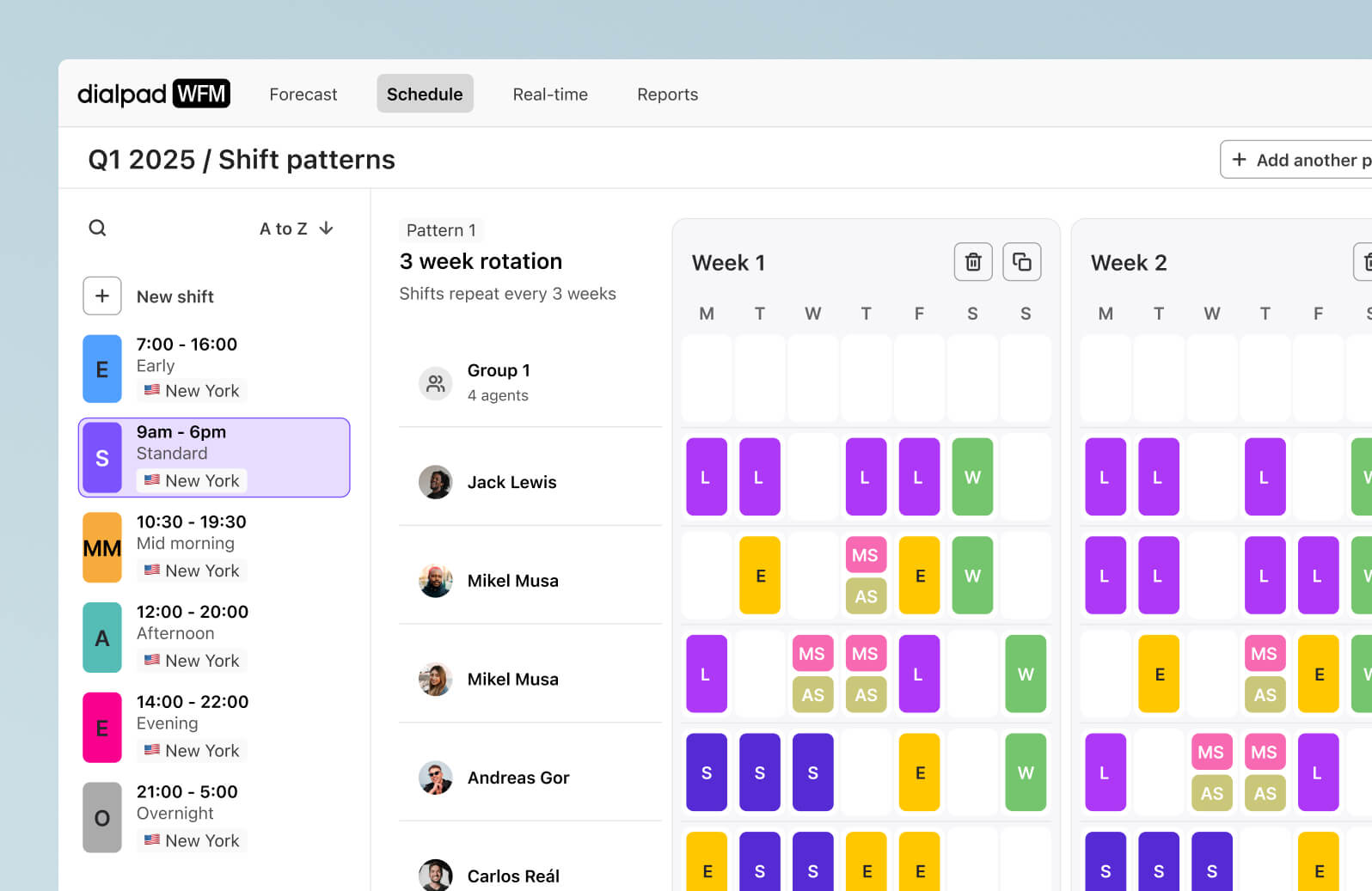 Screenshot of Dialpad WFM Shift plans screen