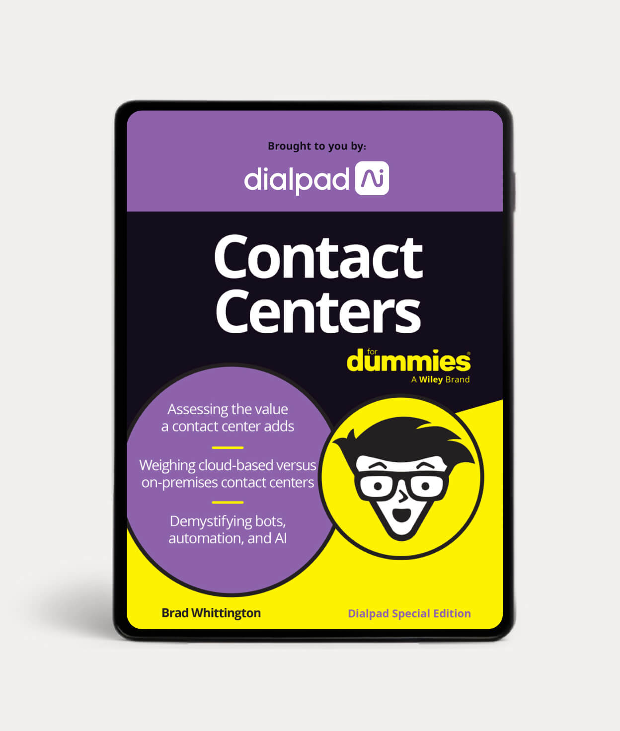 Mockup of an ebook titled Contact centers for dummies