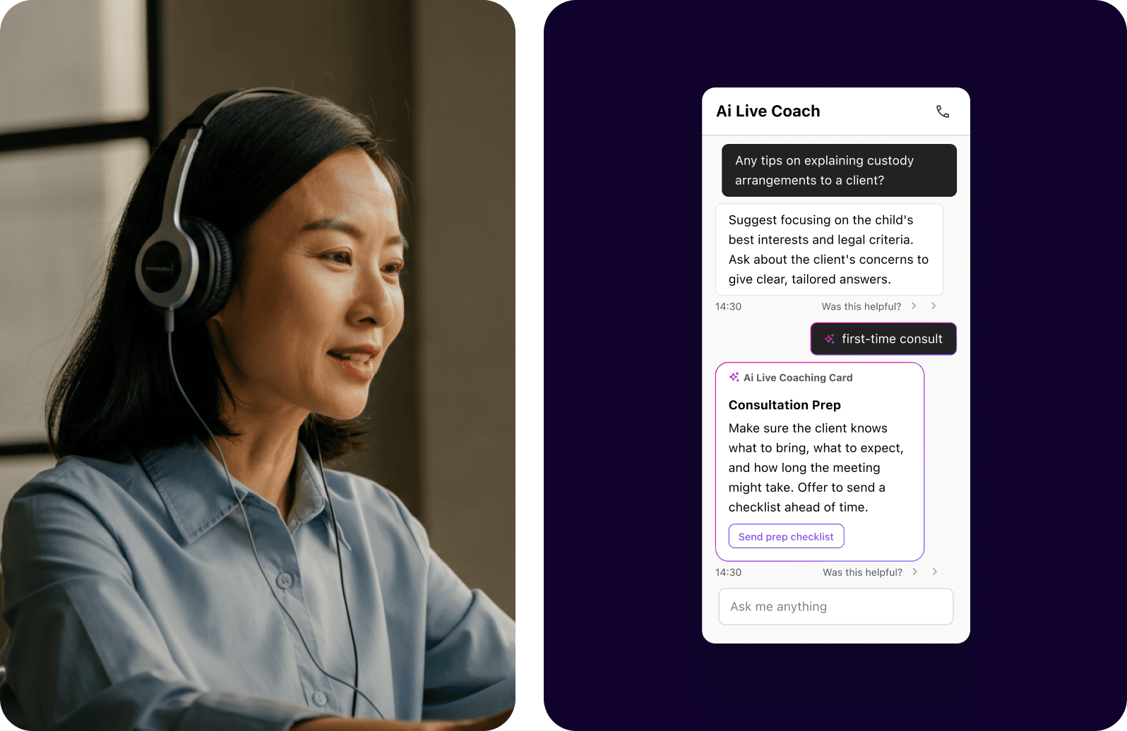 Ai live coach screenshot - split screen - headset