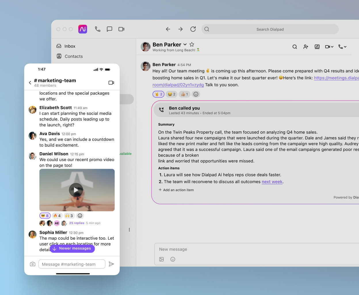 Desktop and mobile screenshots of the Dialpad app