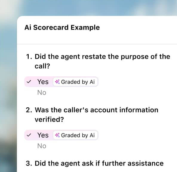 Screenshot of Dialpad Ai Scorecard showing which part of the call an agent met the criteria