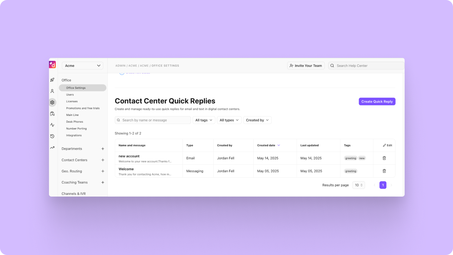 33. Setup your Quick Replies for your Digital Contact Centers