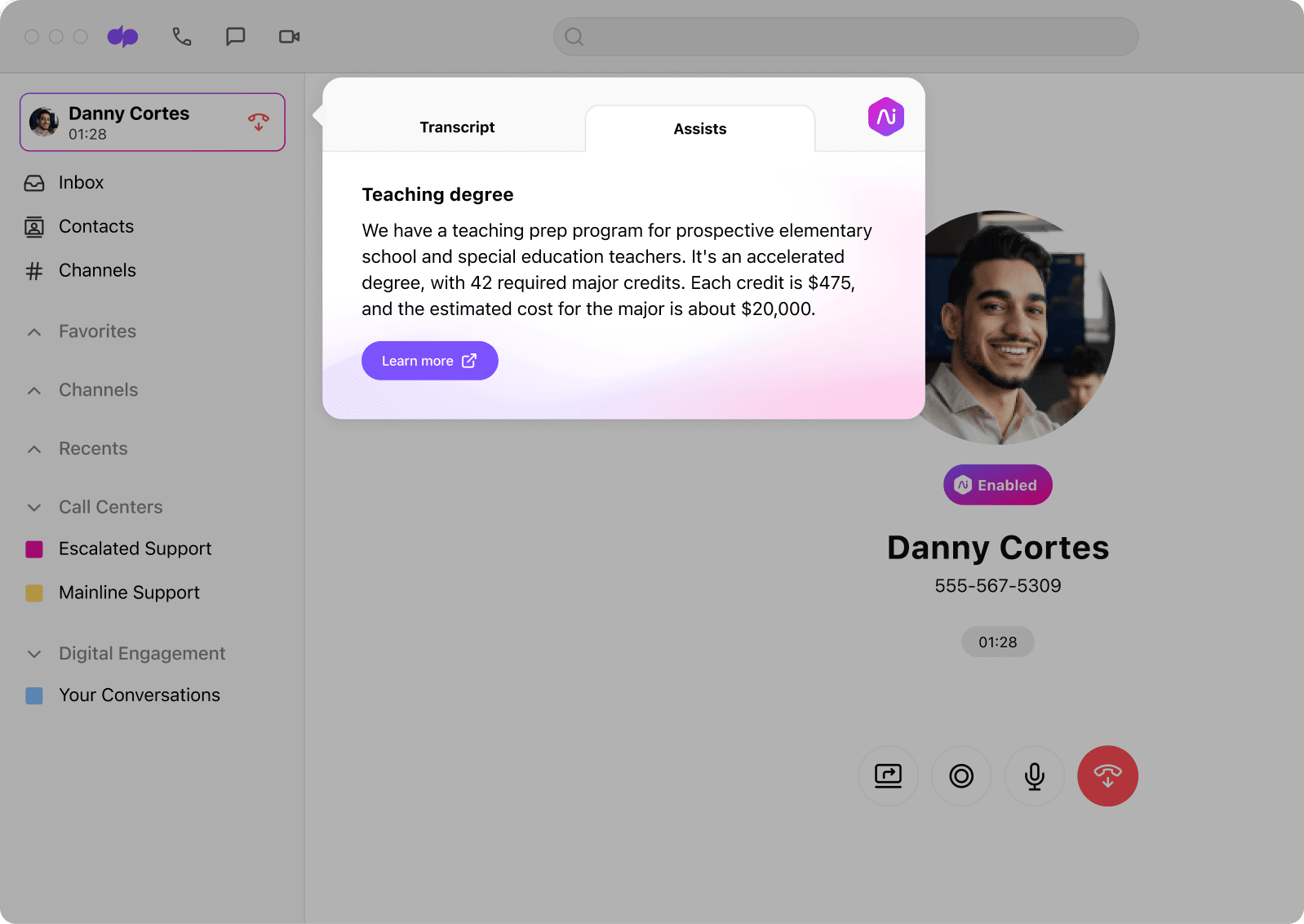 Screenshot-of-Dialpads-AI-powered-real-time-assist-card-feature-popping-up-helpful-notes-for-an-agent-or-rep-when-a-tricky-question-comes-up-on-a-call-LA-pacific-university