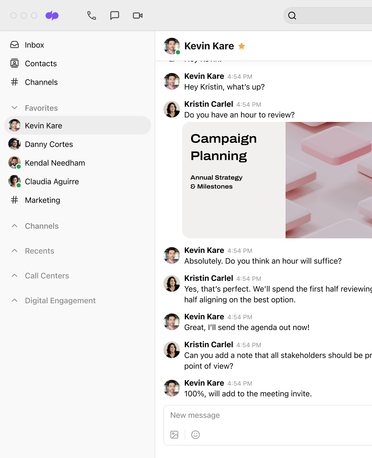 Screenshot of Dialpad's direct messaging feature