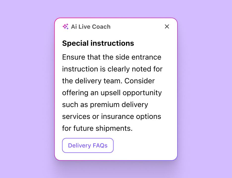 Ai Live Coach instructions to an agent