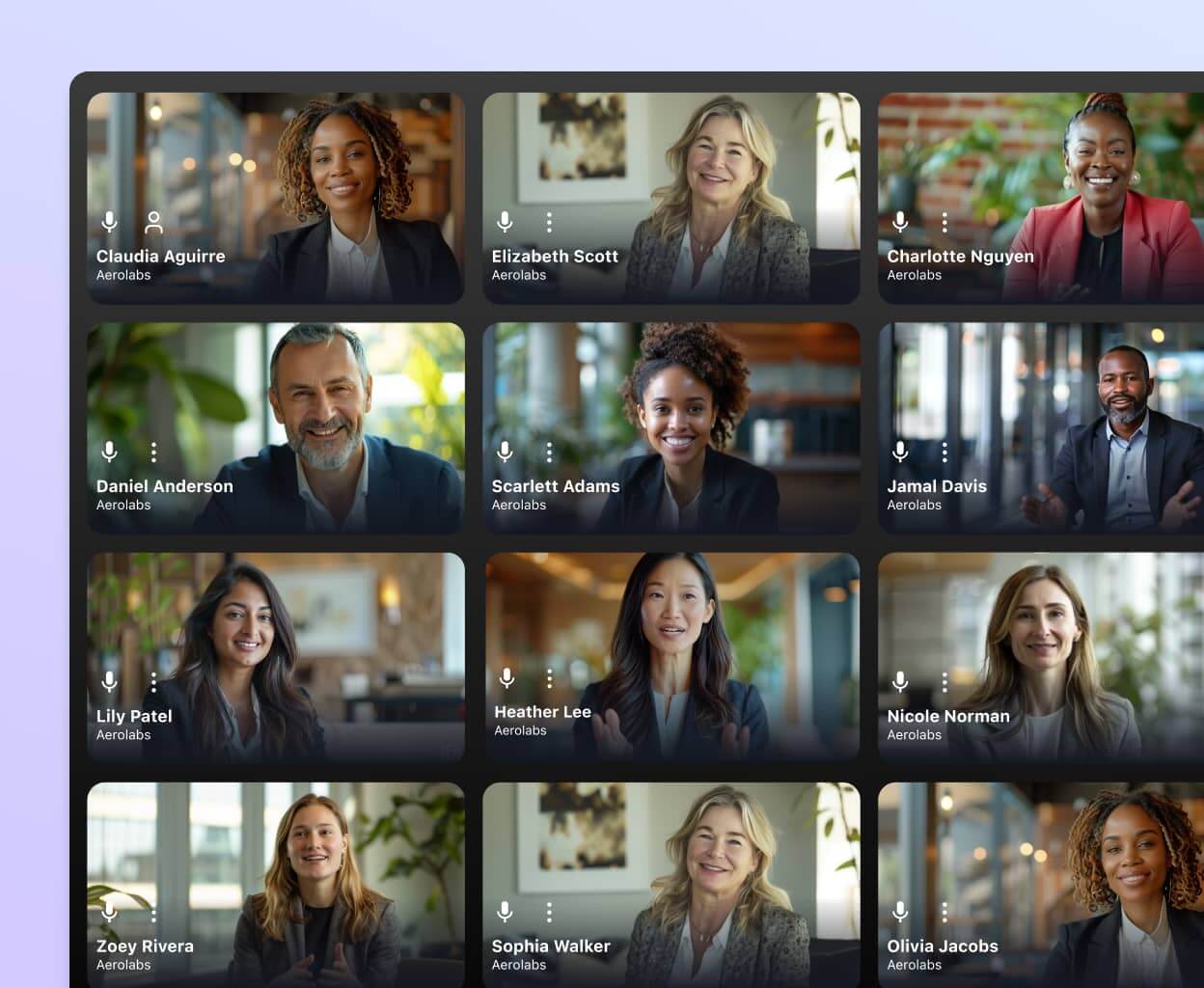 Screenshot of Dialpad's video conferencing feature in grid view, displaying multiple participant video feeds