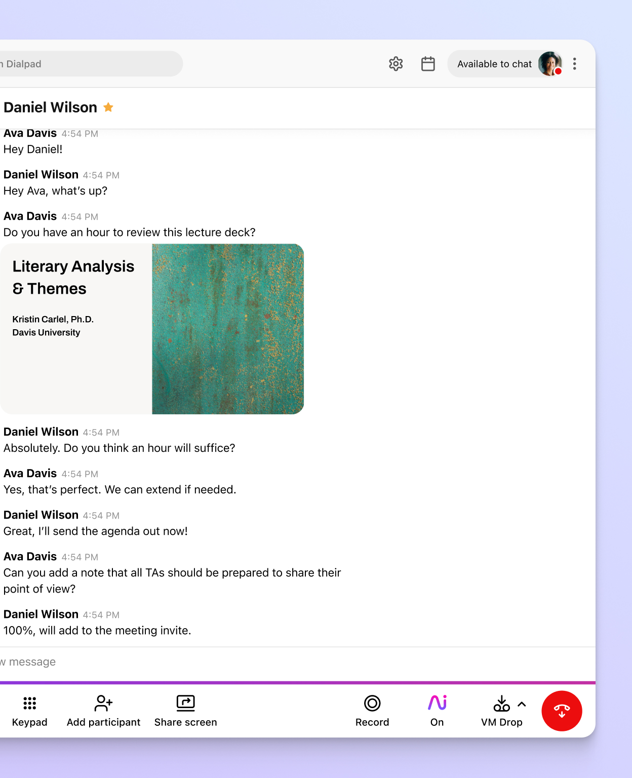 Screenshot of Dialpad's direct messaging feature