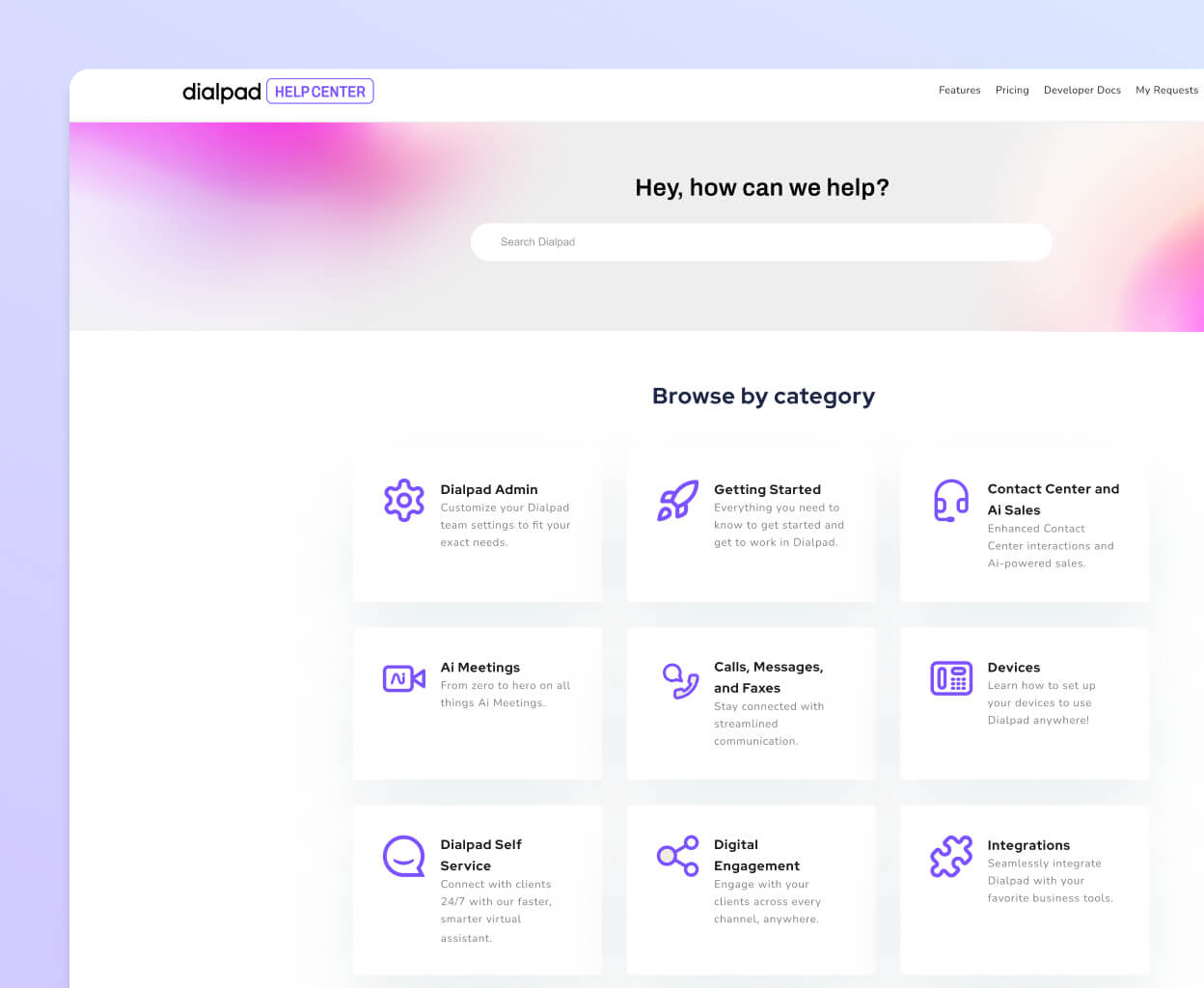 Screenshot of Dialpad's online help centre